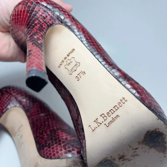 L.K. Bennett Womens 37.5 Snakeskin Maroon Heel Pump Shoes - Picture 15 of 15